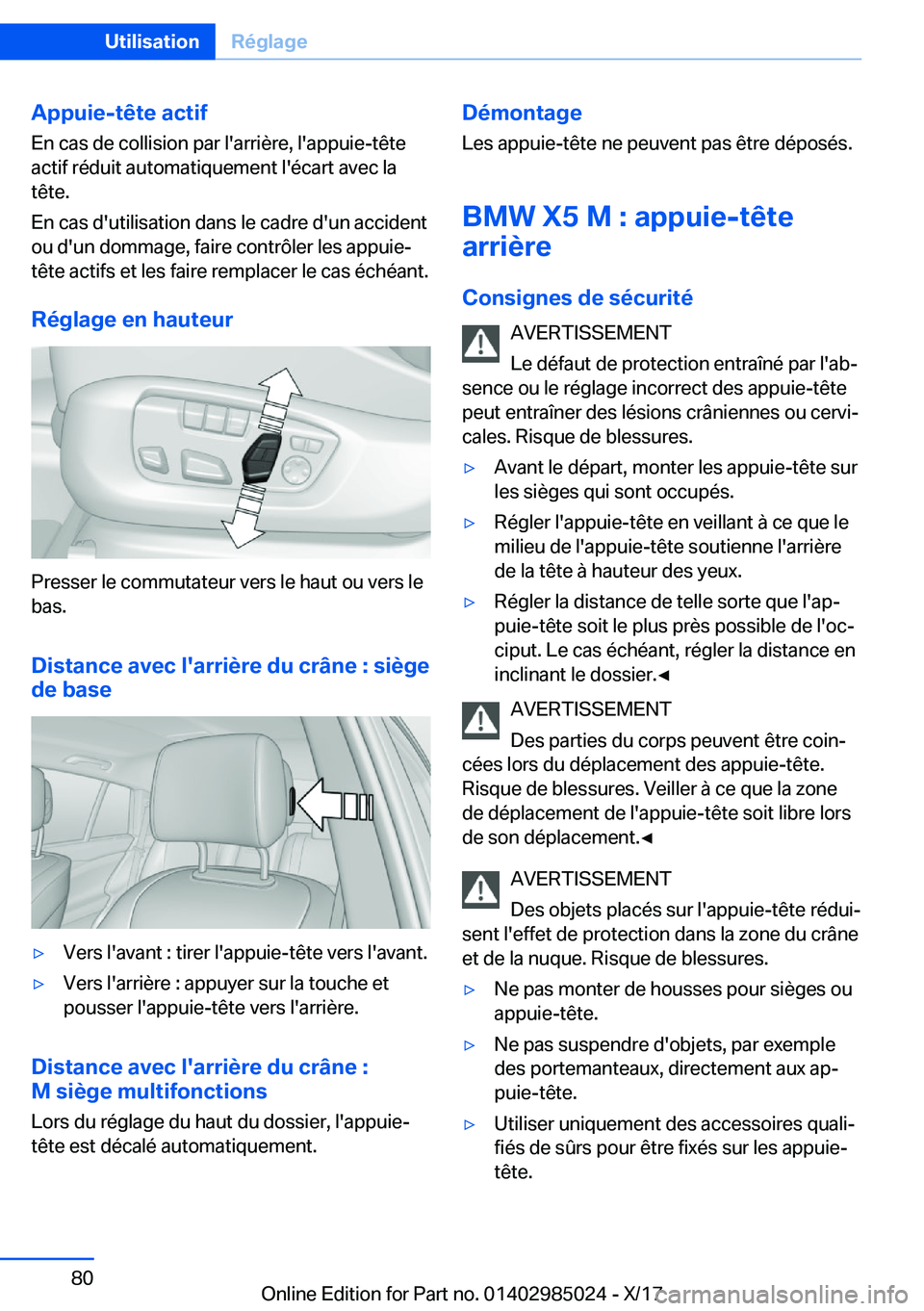 BMW X6 M 2018  Notices Demploi (in French) �A�p�p�u�i�e�-�t�ê�t�e��a�c�t�i�f
�E�n� �c�a�s� �d�e� �c�o�l�l�i�s�i�o�n� �p�a�r� �l�'�a�r�r�i�è�r�e�,� �l�'�a�p�p�u�i�e�-�t�ê�t�e
�a�c�t�i�f� �r�é�d�u�i�t� �a�u�t�o�m�a�t�i�q�u�e�m�e�n�t