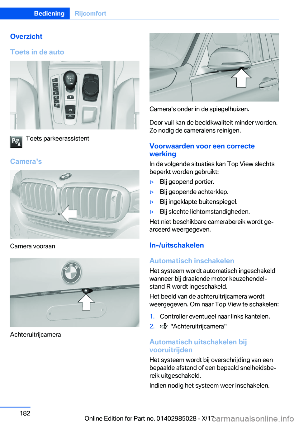 BMW X6 M 2018  Instructieboekjes (in Dutch) �O�v�e�r�z�i�c�h�t
�T�o�e�t�s��i�n��d�e��a�u�t�o
�T�o�e�t�s� �p�a�r�k�e�e�r�a�s�s�i�s�t�e�n�t
�C�a�m�e�r�a��s
�C�a�m�e�r�a� �v�o�o�r�a�a�n
�A�c�h�t�e�r�u�i�t�r�i�j�c�a�m�e�r�a
�C�a�m�e�r�a�'�s