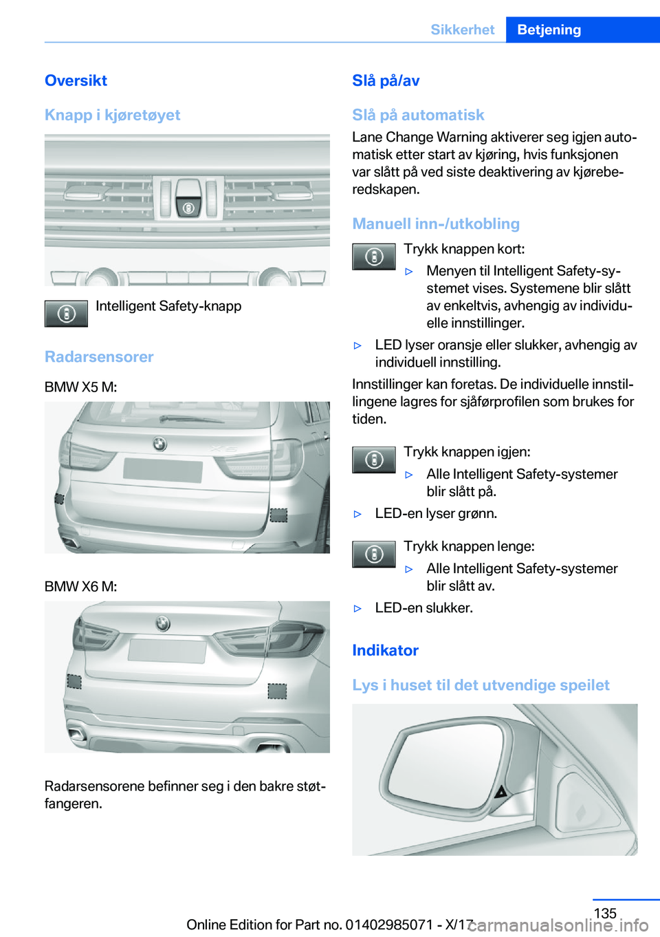 BMW X6 M 2018  InstruksjonsbØker (in Norwegian) �O�v�e�r�s�i�k�t
�K�n�a�p�p��i��k�j�