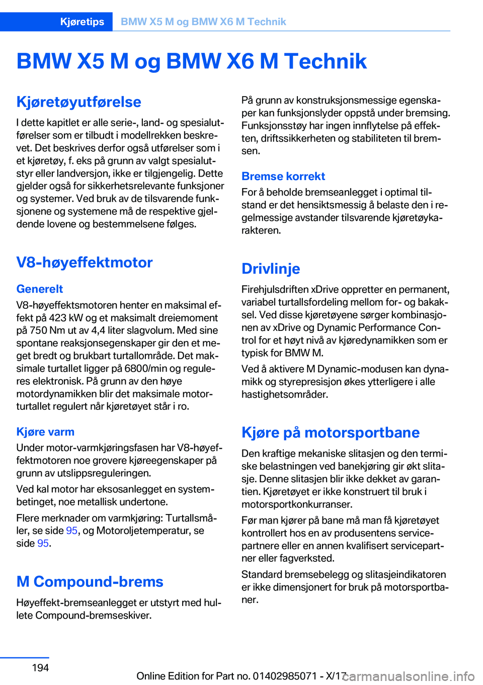 BMW X6 M 2018  InstruksjonsbØker (in Norwegian) �B�M�W��X�5��M��o�g��B�M�W��X�6��M��T�e�c�h�n�i�k�K�j�