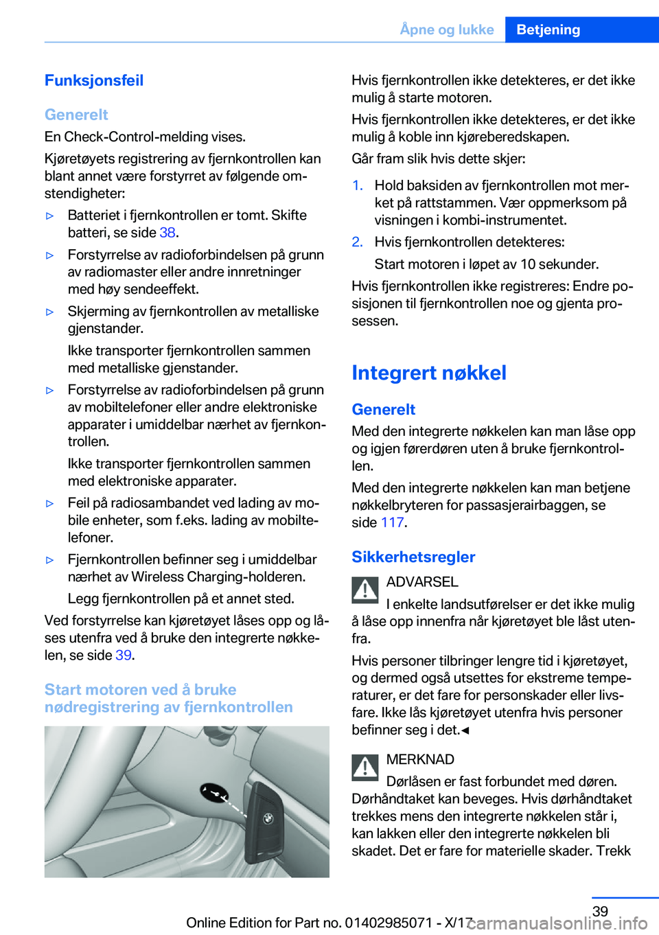 BMW X6 M 2018  InstruksjonsbØker (in Norwegian) �F�u�n�k�s�j�o�n�s�f�e�i�l
�G�e�n�e�r�e�l�t �E�n� �C�h�e�c�k�-�C�o�n�t�r�o�l�-�m�e�l�d�i�n�g� �v�i�s�e�s�.
�K�j�