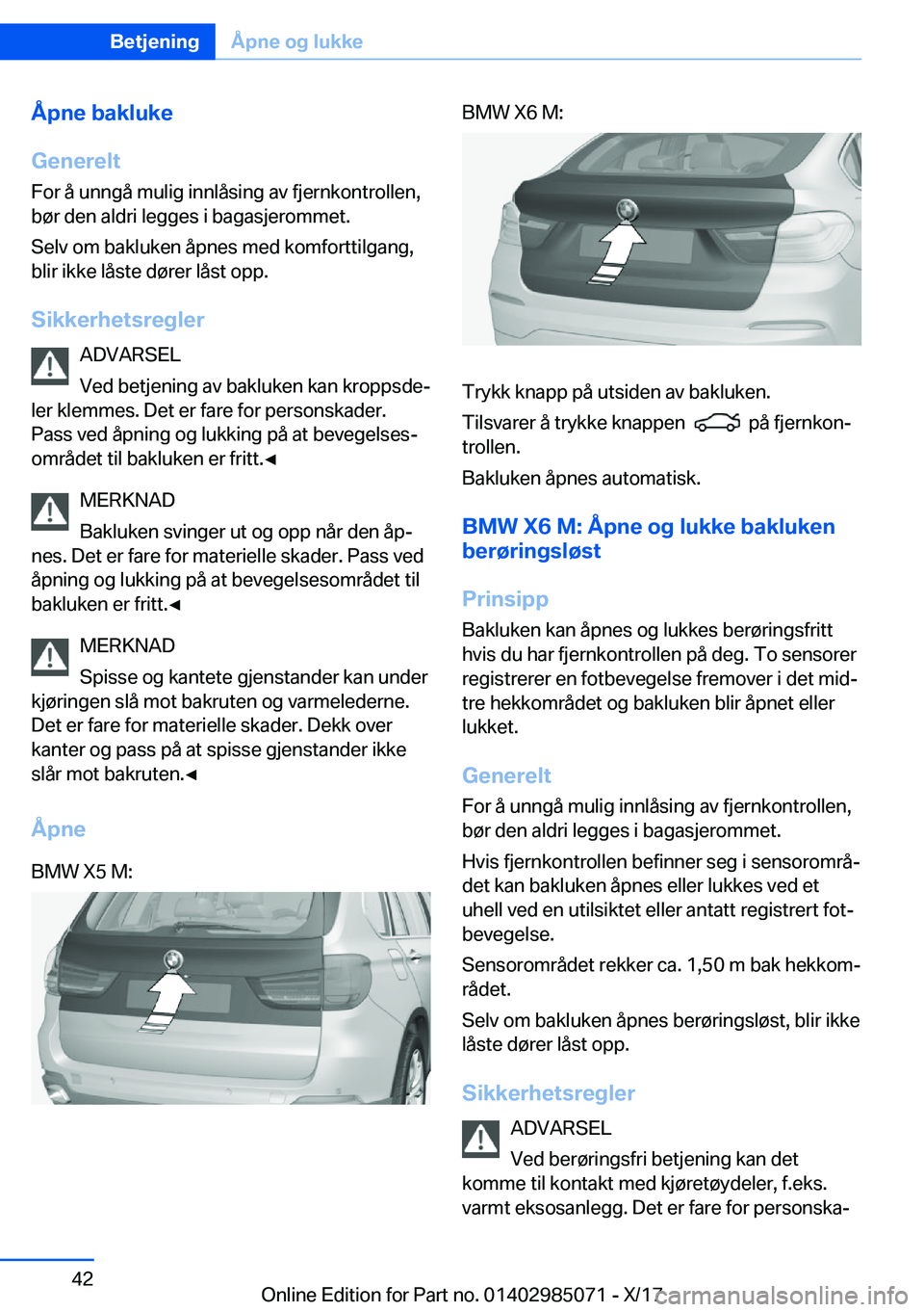 BMW X6 M 2018  InstruksjonsbØker (in Norwegian) �