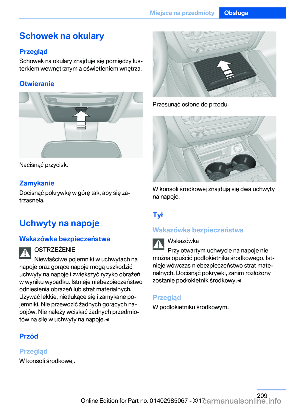 BMW X6 M 2018  Instrukcja obsługi (in Polish) �S�c�h�o�w�e�k��n�a��o�k�u�l�a�r�y
�P�r�z�e�g�l�