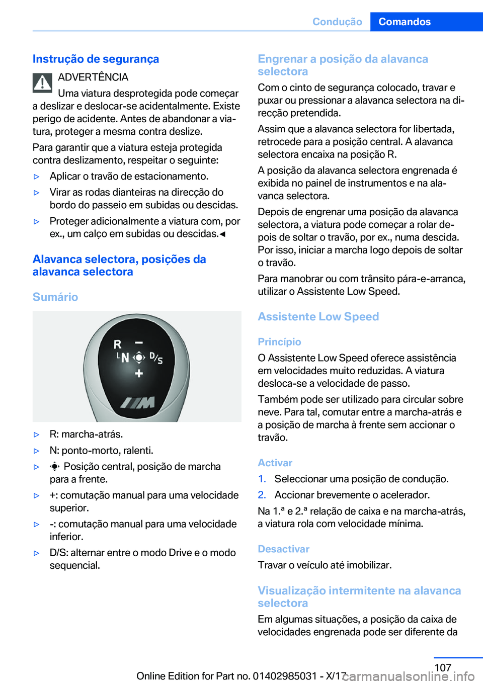 BMW X6 M 2018  Manual do condutor (in Portuguese) �I�n�s�t�r�u�