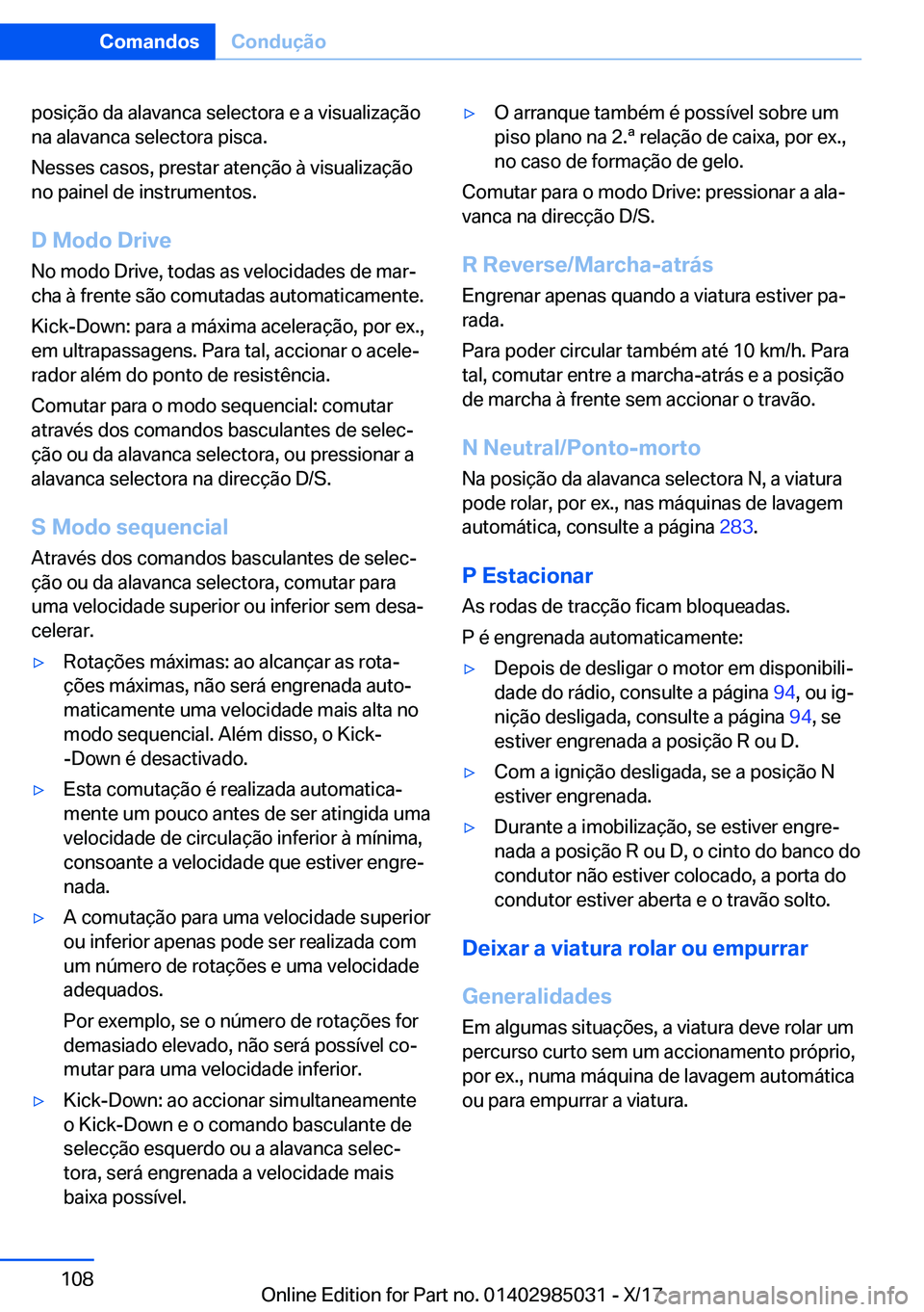 BMW X6 M 2018  Manual do condutor (in Portuguese) �p�o�s�i�