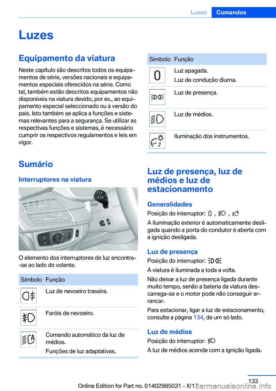 BMW X6 M 2018  Manual do condutor (in Portuguese) �L�u�z�e�s�E�q�u�i�p�a�m�e�n�t�o��d�a��v�i�a�t�u�r�a
�N�e�s�t�e� �c�a�p�