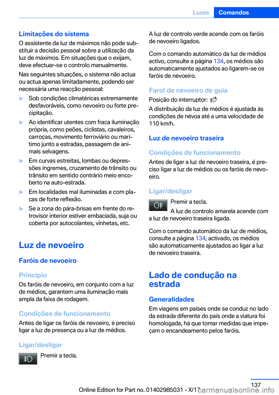 BMW X6 M 2018  Manual do condutor (in Portuguese) �L�i�m�i�t�a�