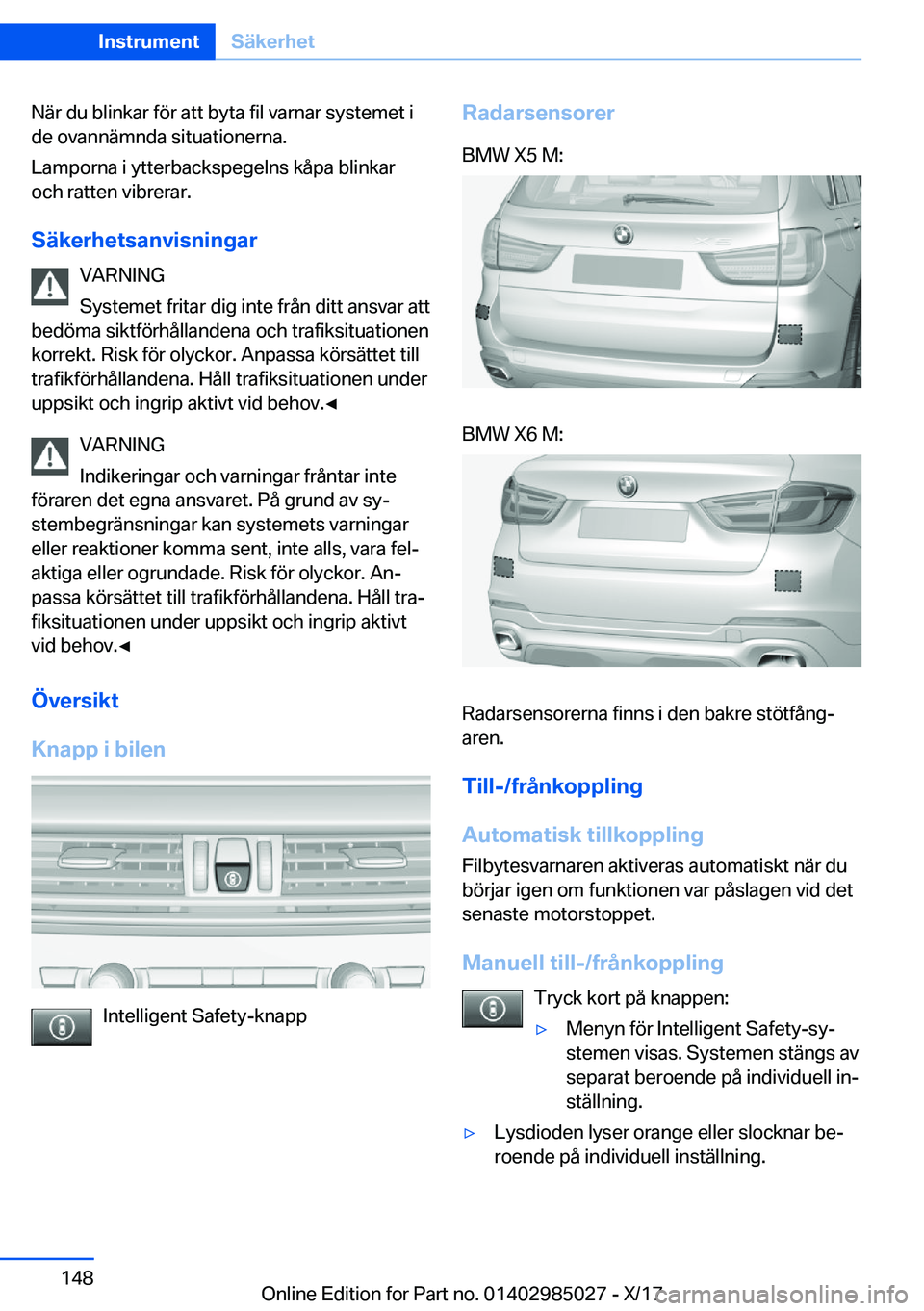 BMW X6 M 2018  InstruktionsbÖcker (in Swedish) �N�ä�r� �d�u� �b�l�i�n�k�a�r� �f�