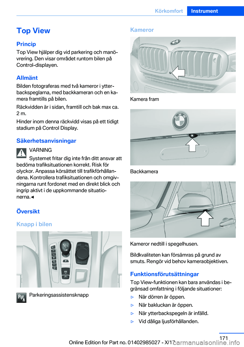 BMW X6 M 2018  InstruktionsbÖcker (in Swedish) �T�o�p��V�i�e�w
�P�r�i�n�c�i�p �T�o�p� �V�i�e�w� �h�j�ä�l�p�e�r� �d�i�g� �v�i�d� �p�a�r�k�e�r�i�n�g� �o�c�h� �m�a�n�