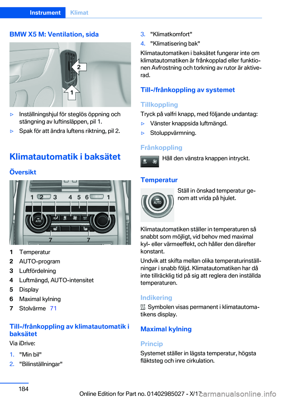BMW X6 M 2018  InstruktionsbÖcker (in Swedish) �B�M�W��X�5��M�:��V�e�n�t�i�l�a�t�i�o�n�,��s�i�d�a'y�I�n�s�t�ä�l�l�n�i�n�g�s�h�j�u�l� �f�