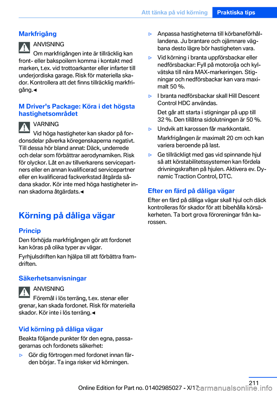BMW X6 M 2018  InstruktionsbÖcker (in Swedish) �M�a�r�k�f�r�i�g�å�n�g�A�N�V�I�S�N�I�N�G
�O�m� �m�a�r�k�f�r�i�g�å�n�g�e�n� �i�n�t�e� �ä�r� �t�i�l�l�r�ä�c�k�l�i�g� �k�a�n
�f�r�o�n�t�-� �e�l�l�e�r� �b�a�k�s�p�o�i�l�e�r�n� �k�o�m�m�a� �i� �k�o�n�t