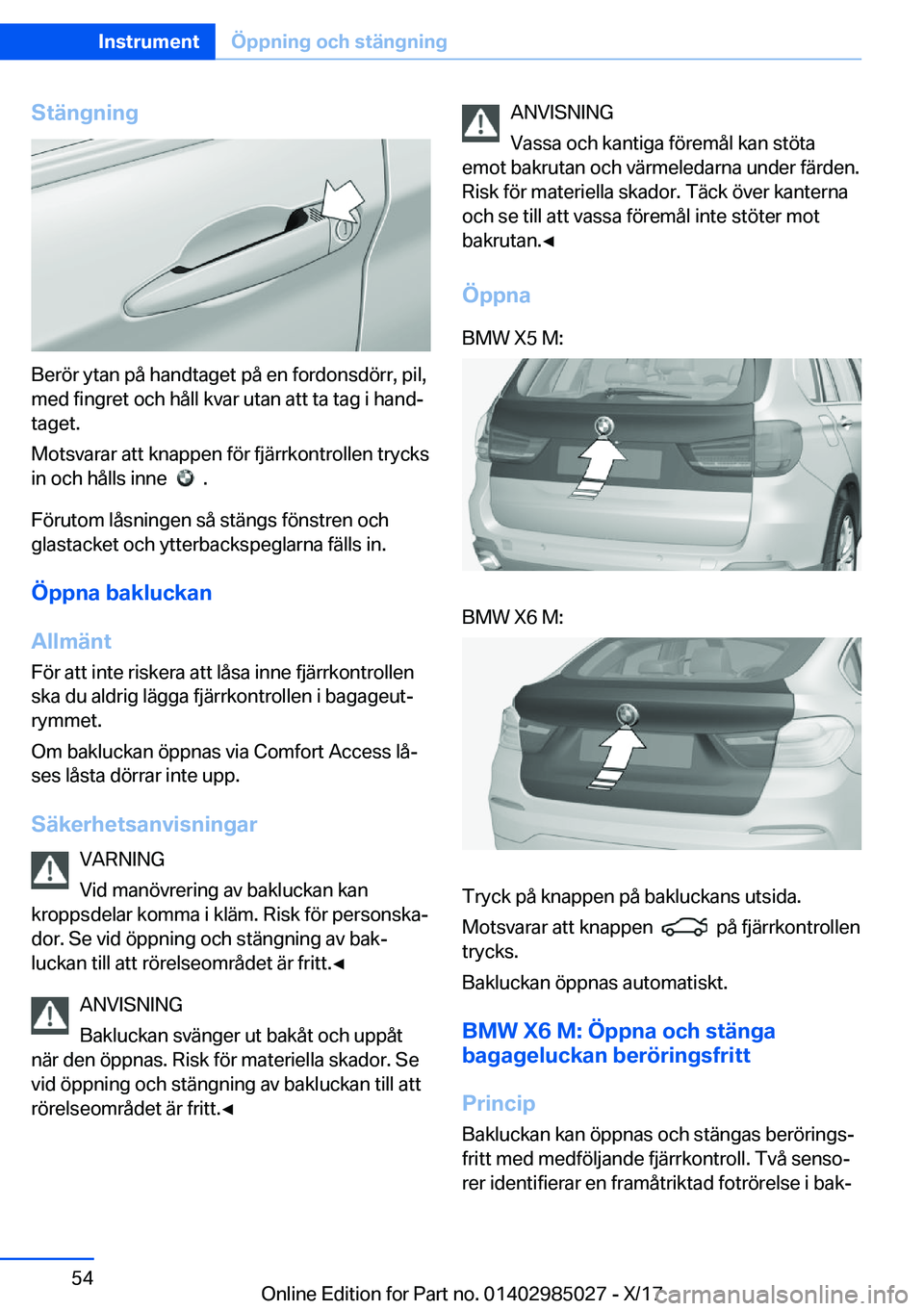 BMW X6 M 2018  InstruktionsbÖcker (in Swedish) �S�t�ä�n�g�n�i�n�g
�B�e�r�