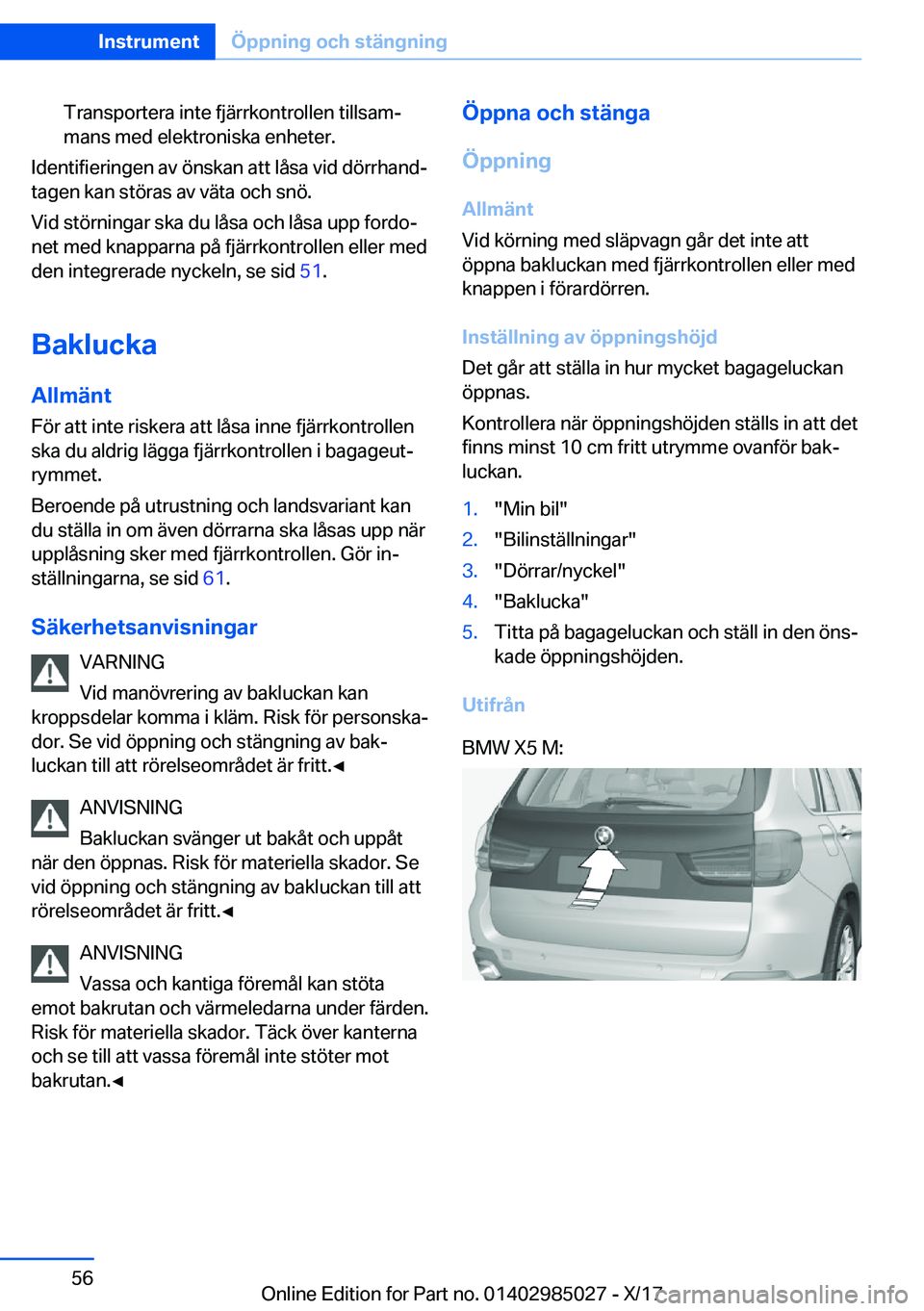 BMW X6 M 2018  InstruktionsbÖcker (in Swedish) �T�r�a�n�s�p�o�r�t�e�r�a� �i�n�t�e� �f�j�ä�r�r�k�o�n�t�r�o�l�l�e�n� �t�i�l�l�s�a�mj
�m�a�n�s� �m�e�d� �e�l�e�k�t�r�o�n�i�s�k�a� �e�n�h�e�t�e�r�.
�I�d�e�n�t�i�f�i�e�r�i�n�g�e�n� �a�v� �