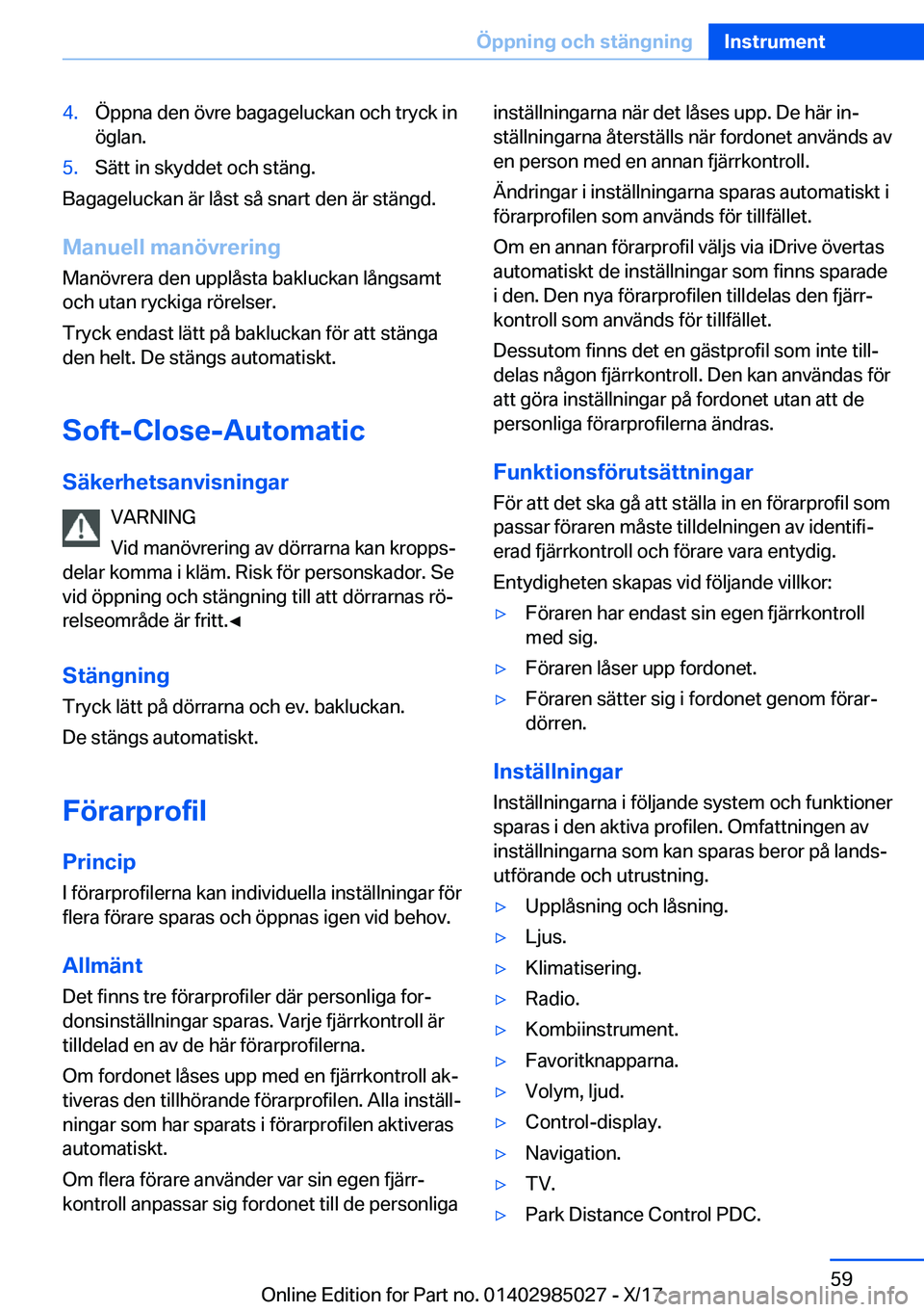 BMW X6 M 2018  InstruktionsbÖcker (in Swedish) �4�.�