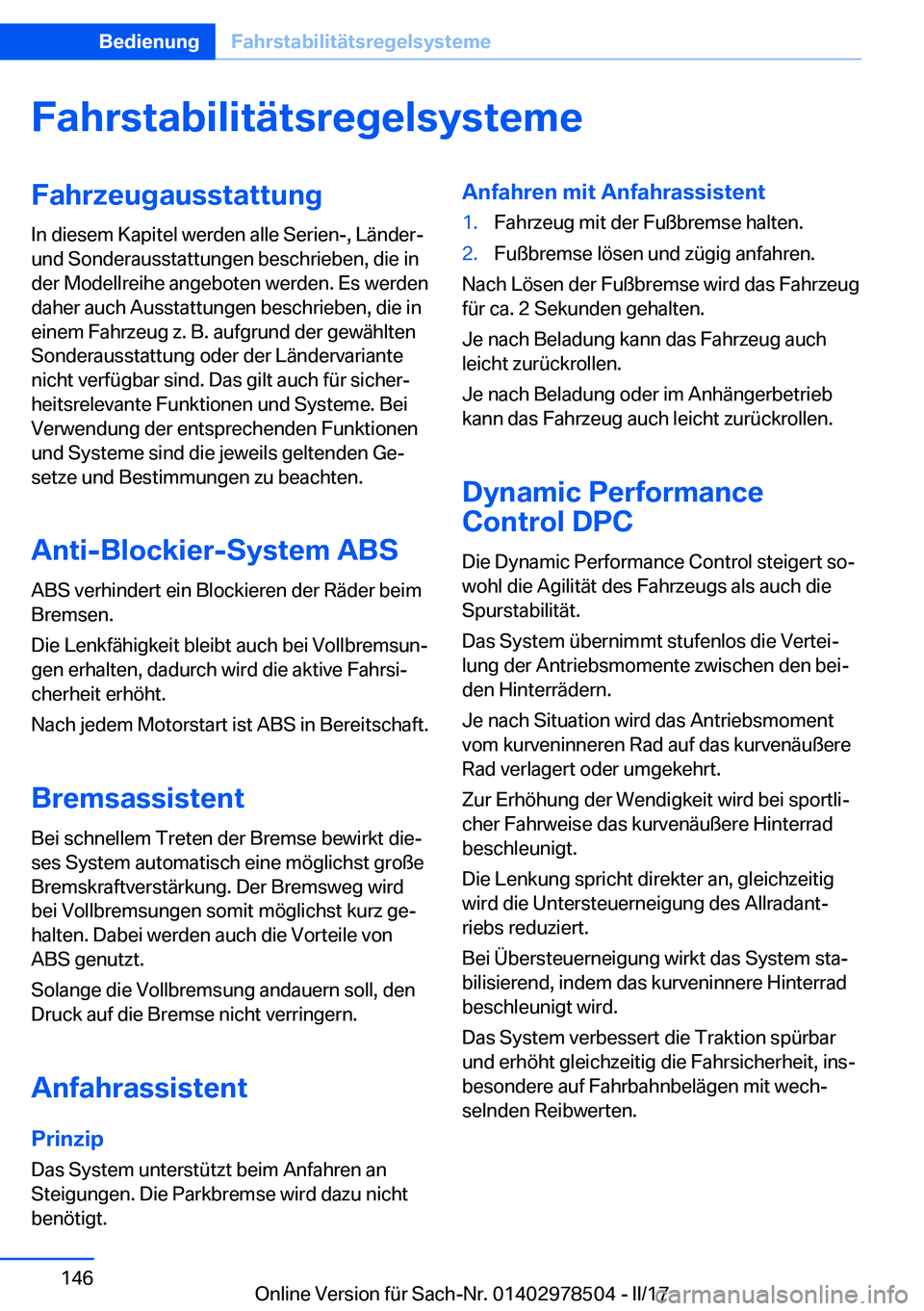 BMW X6 M 2017  Betriebsanleitungen (in German) �F�a�h�r�s�t�a�b�i�l�i�t�