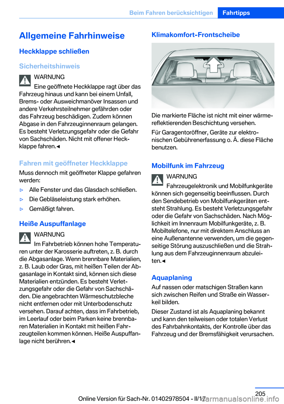 BMW X6 M 2017  Betriebsanleitungen (in German) �A�l�l�g�e�m�e�i�n�e��F�a�h�r�h�i�n�w�e�i�s�e�H�e�c�k�k�l�a�p�p�e��s�c�h�l�i�e�