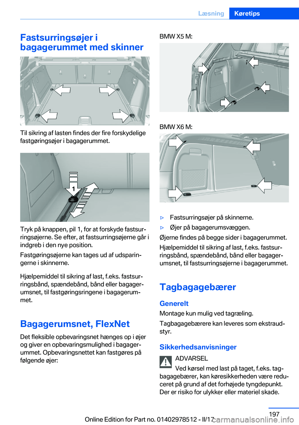 BMW X6 M 2017  InstruktionsbØger (in Danish) �F�a�s�t�s�u�r�r�i�n�g�s�