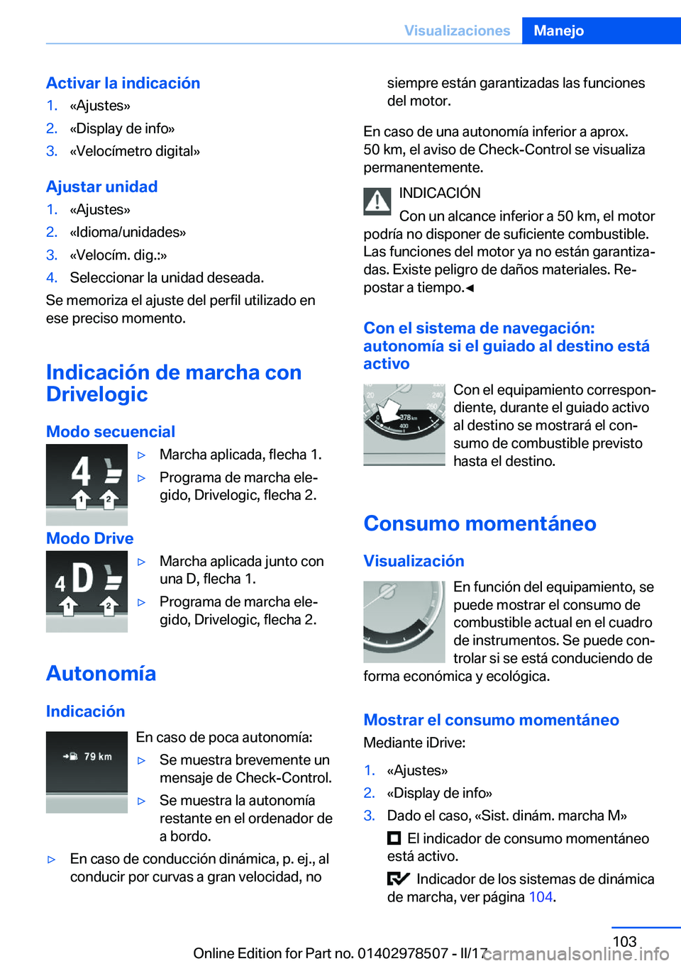 BMW X6 M 2017  Manuales de Empleo (in Spanish) �A�c�t�i�v�a�r��l�a��i�n�d�i�c�a�c�i�
