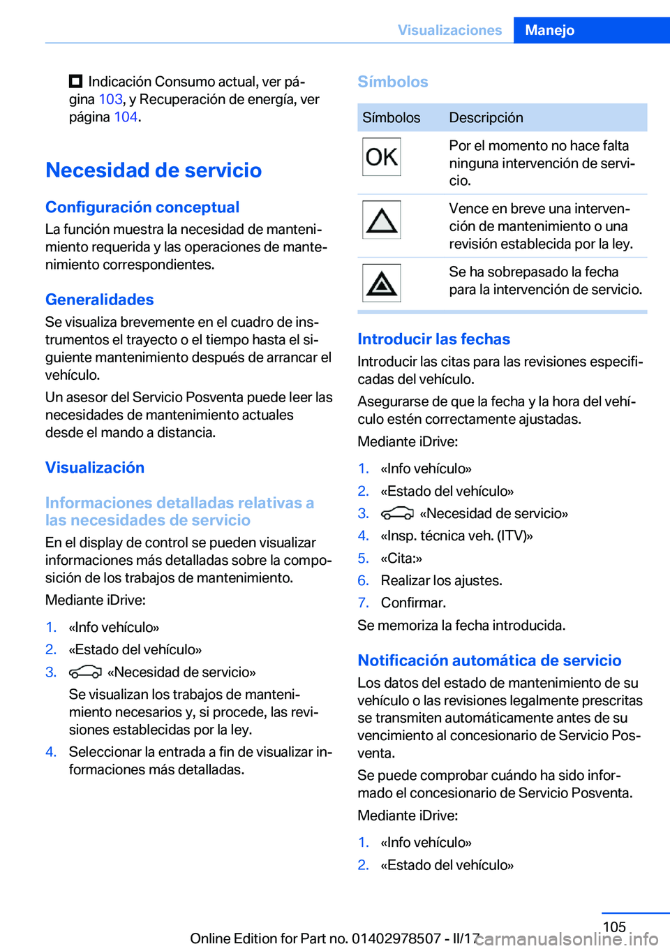 BMW X6 M 2017  Manuales de Empleo (in Spanish) � � �I�n�d�i�c�a�c�i�