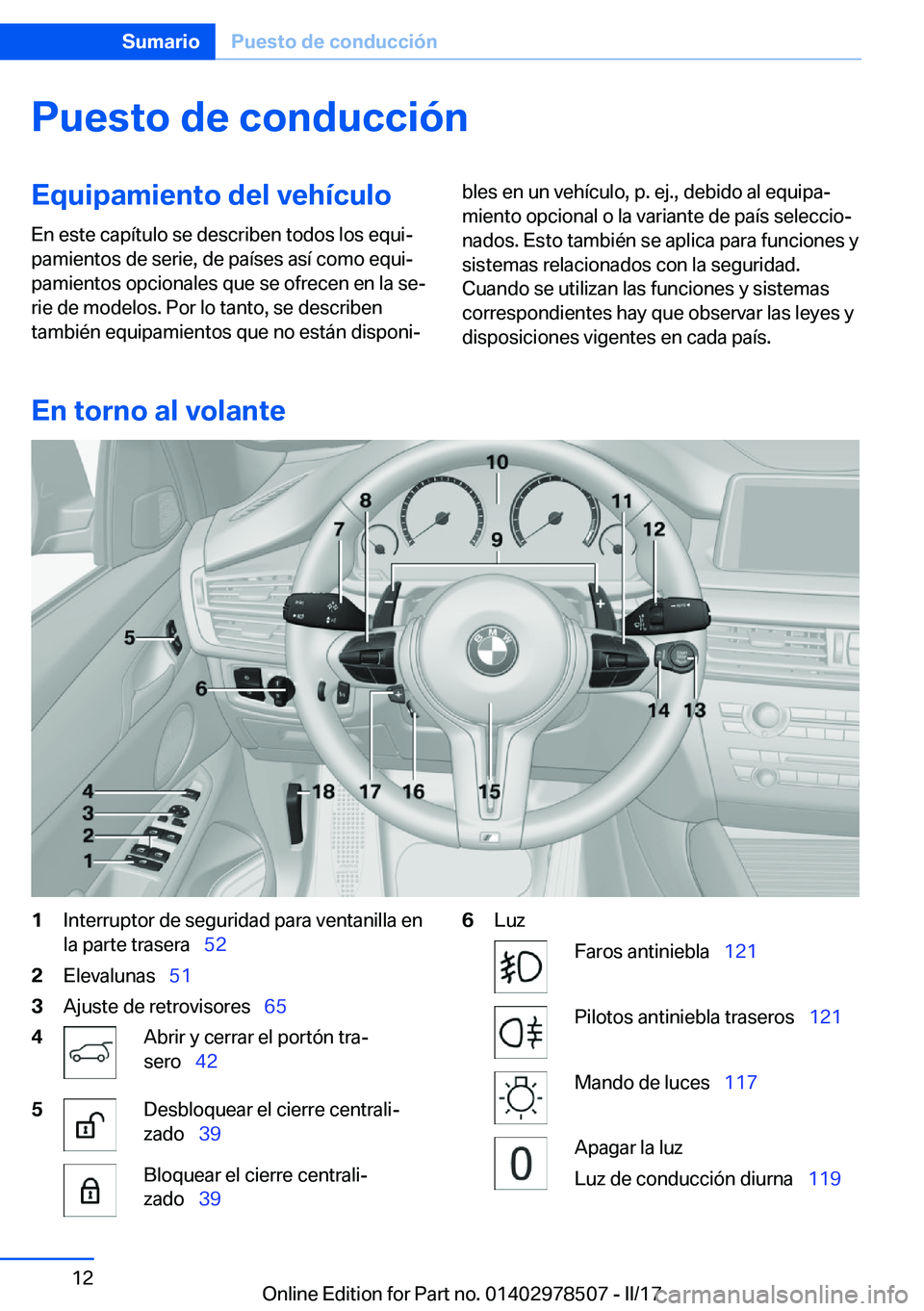 BMW X6 M 2017  Manuales de Empleo (in Spanish) �P�u�e�s�t�o��d�e��c�o�n�d�u�c�c�i�