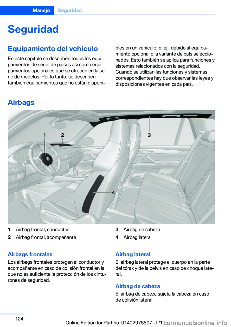 BMW X6 M 2017  Manuales de Empleo (in Spanish) �S�e�g�u�r�i�d�a�d�E�q�u�i�p�a�m�i�e�n�t�o��d�e�l��v�e�h�