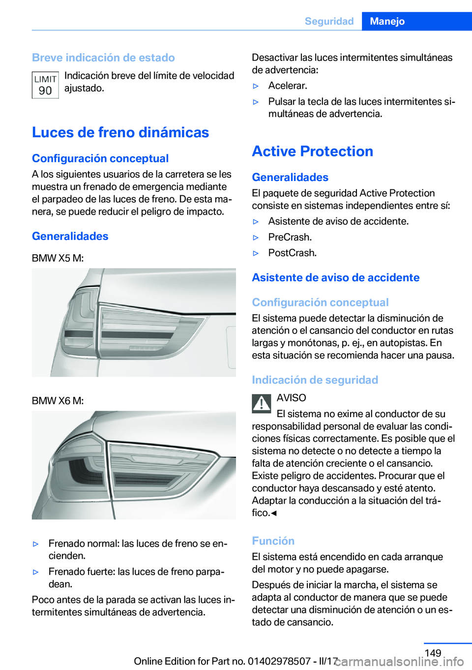 BMW X6 M 2017  Manuales de Empleo (in Spanish) �B�r�e�v�e��i�n�d�i�c�a�c�i�