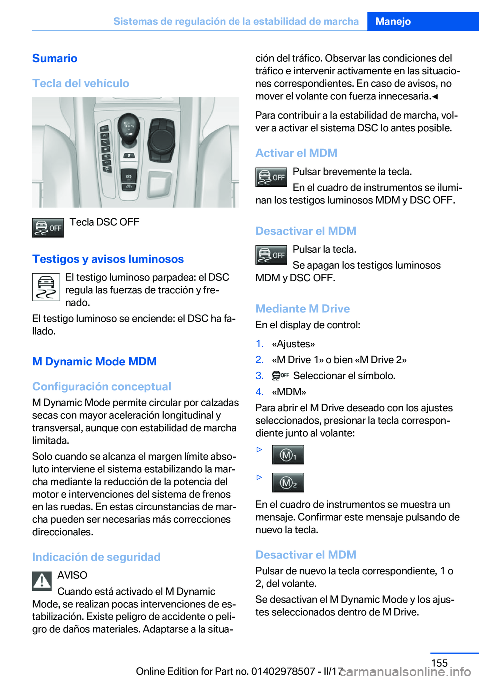 BMW X6 M 2017  Manuales de Empleo (in Spanish) �S�u�m�a�r�i�o
�T�e�c�l�a��d�e�l��v�e�h�