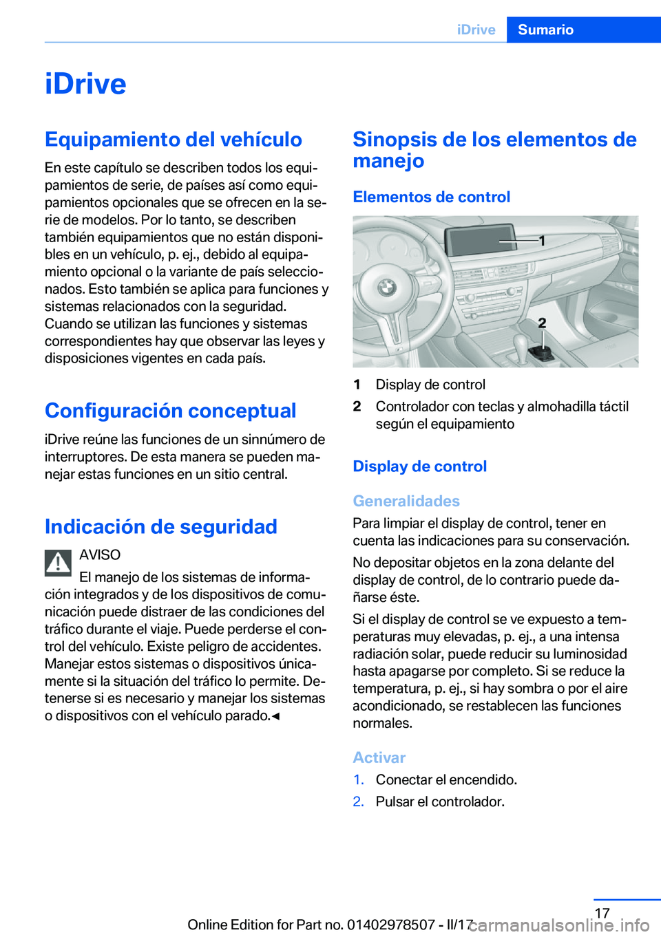 BMW X6 M 2017  Manuales de Empleo (in Spanish) �i�D�r�i�v�e�E�q�u�i�p�a�m�i�e�n�t�o��d�e�l��v�e�h�