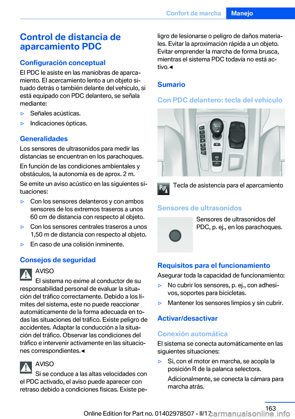 BMW X6 M 2017  Manuales de Empleo (in Spanish) �C�o�n�t�r�o�l��d�e��d�i�s�t�a�n�c�i�a��d�e
�a�p�a�r�c�a�m�i�e�n�t�o��P�D�C
�C�o�n�f�i�g�u�r�a�c�i�