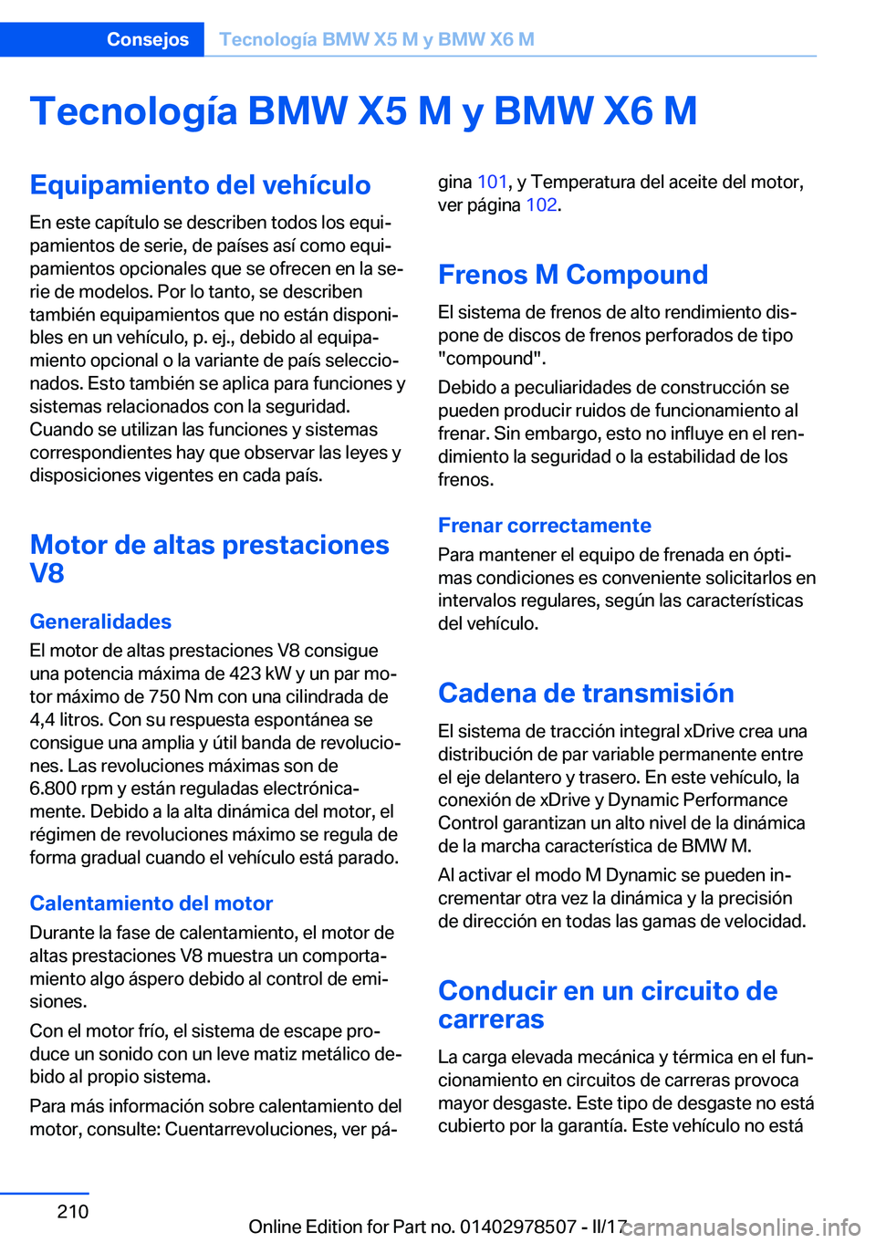 BMW X6 M 2017  Manuales de Empleo (in Spanish) �T�e�c�n�o�l�o�g�