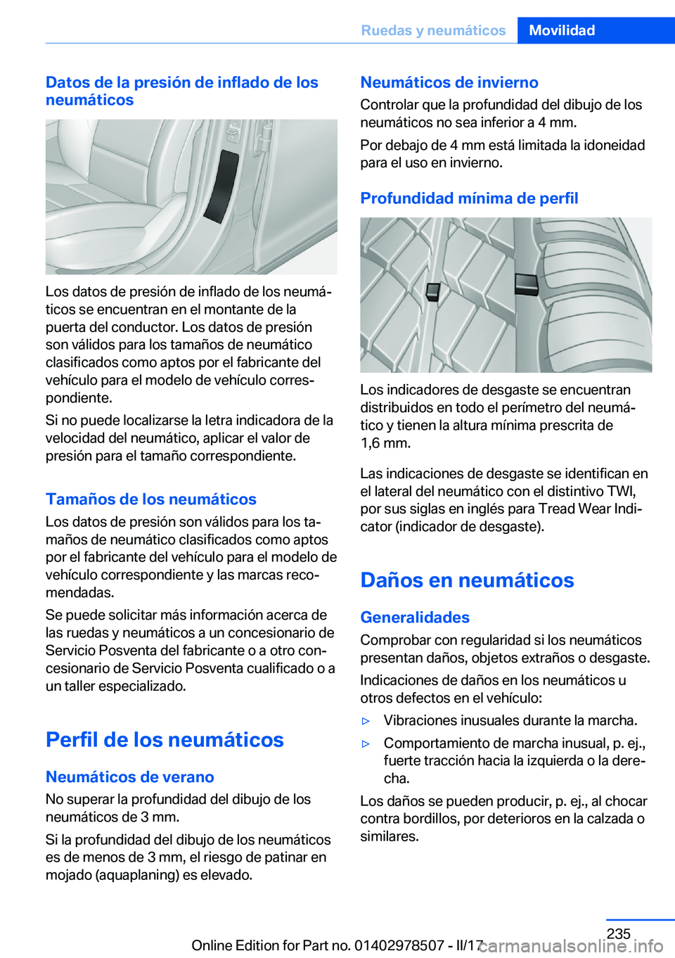 BMW X6 M 2017  Manuales de Empleo (in Spanish) �D�a�t�o�s��d�e��l�a��p�r�e�s�i�