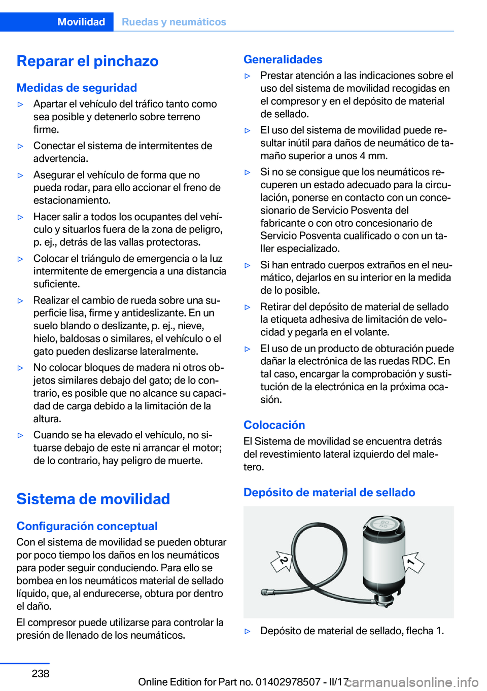 BMW X6 M 2017  Manuales de Empleo (in Spanish) �R�e�p�a�r�a�r��e�l��p�i�n�c�h�a�z�o�M�e�d�i�d�a�s��d�e��s�e�g�u�r�i�d�a�d'y�A�p�a�r�t�a�r� �e�l� �v�e�h�