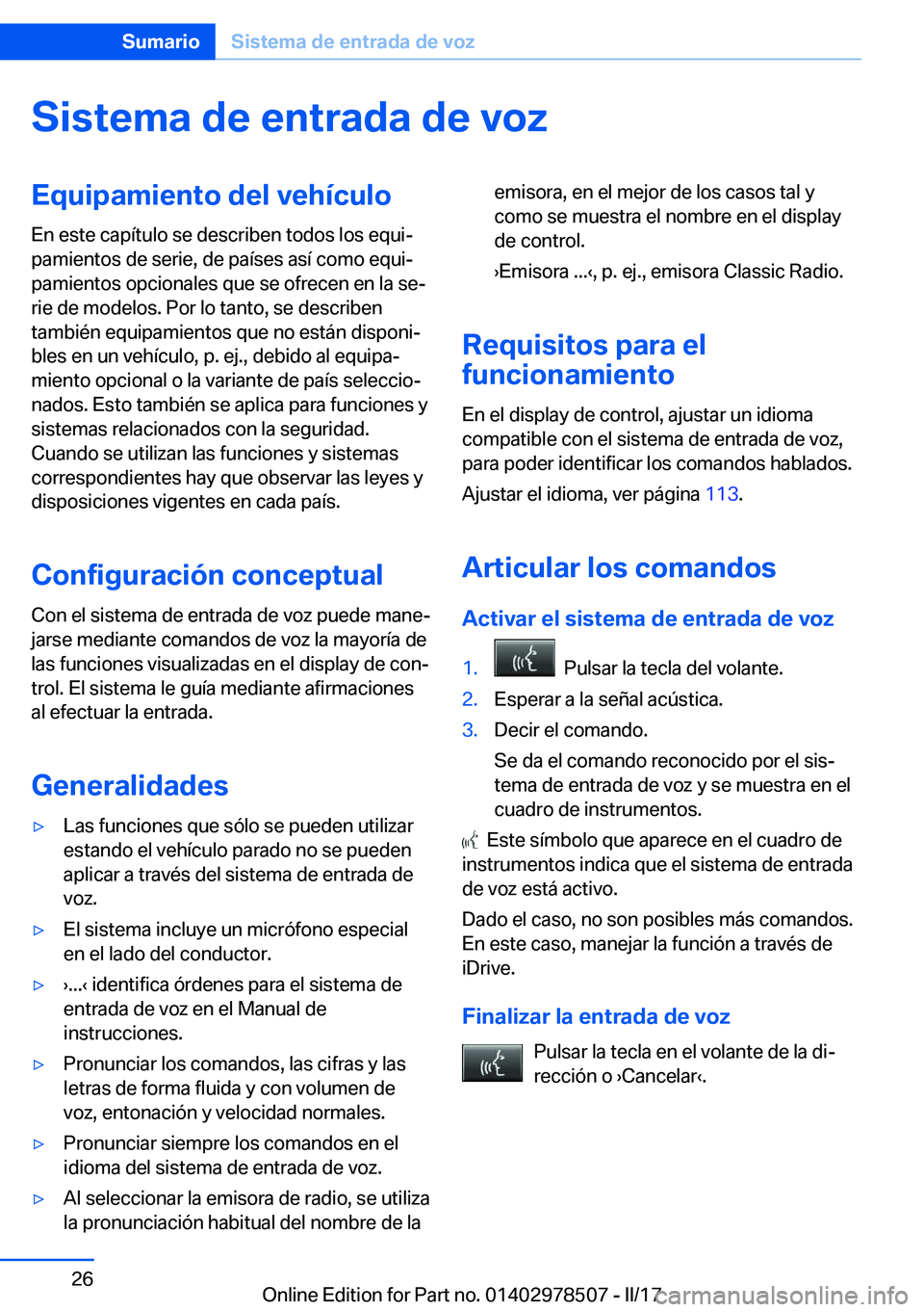 BMW X6 M 2017  Manuales de Empleo (in Spanish) �S�i�s�t�e�m�a��d�e��e�n�t�r�a�d�a��d�e��v�o�z�E�q�u�i�p�a�m�i�e�n�t�o��d�e�l��v�e�h�