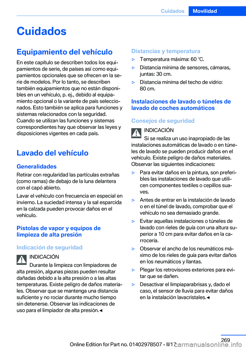 BMW X6 M 2017  Manuales de Empleo (in Spanish) �C�u�i�d�a�d�o�s�E�q�u�i�p�a�m�i�e�n�t�o��d�e�l��v�e�h�
