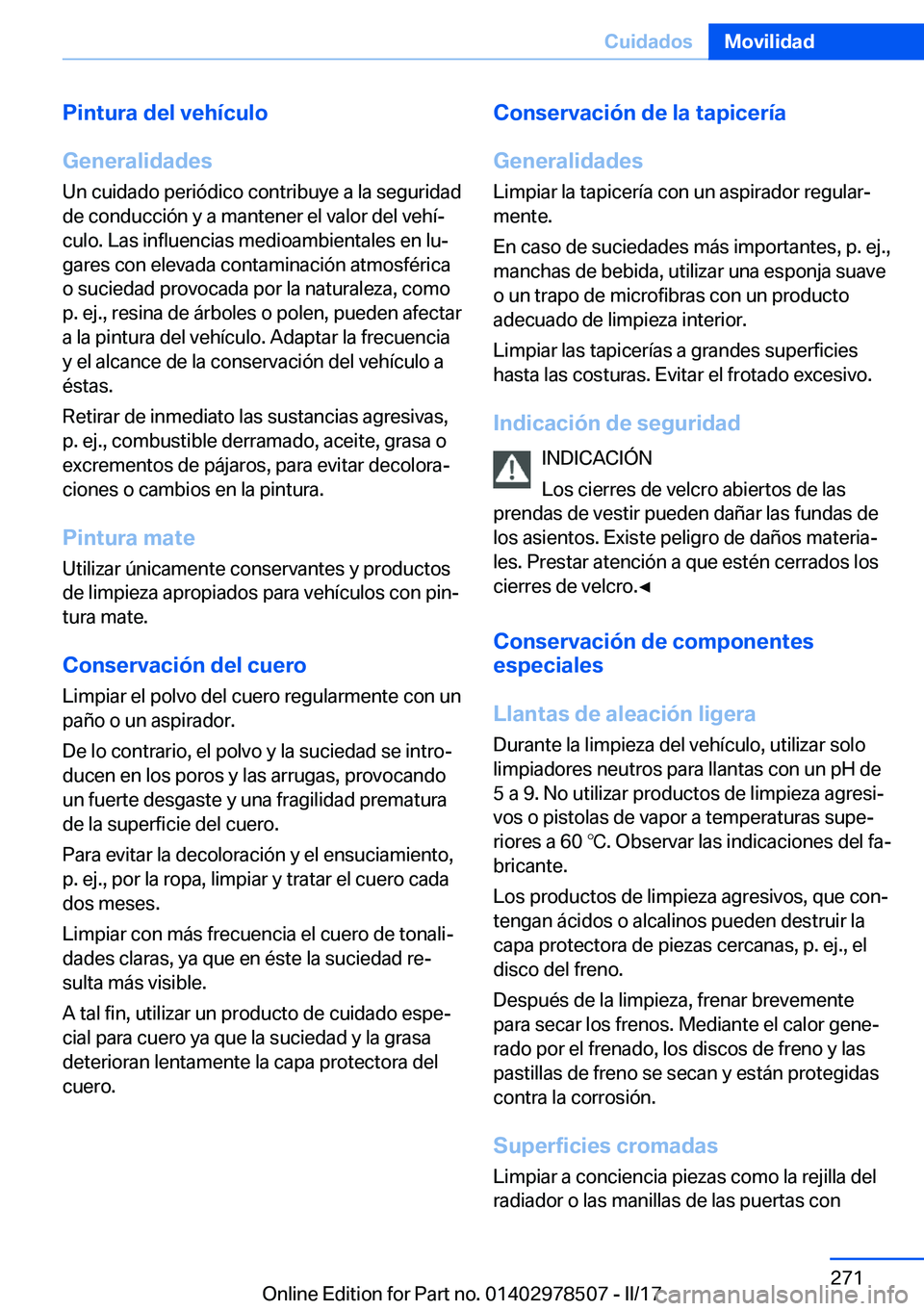 BMW X6 M 2017  Manuales de Empleo (in Spanish) �P�i�n�t�u�r�a��d�e�l��v�e�h�