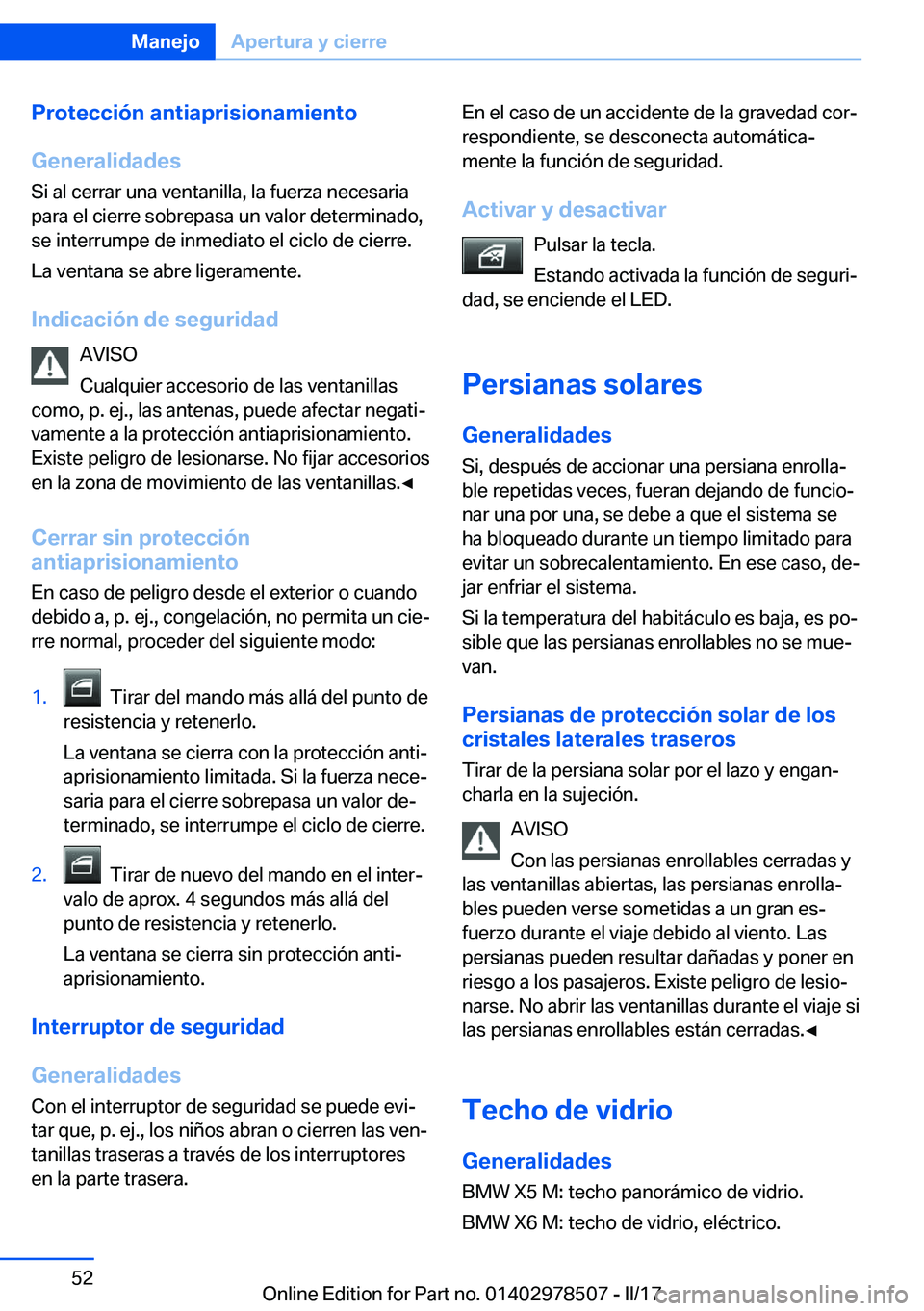 BMW X6 M 2017  Manuales de Empleo (in Spanish) �P�r�o�t�e�c�c�i�
