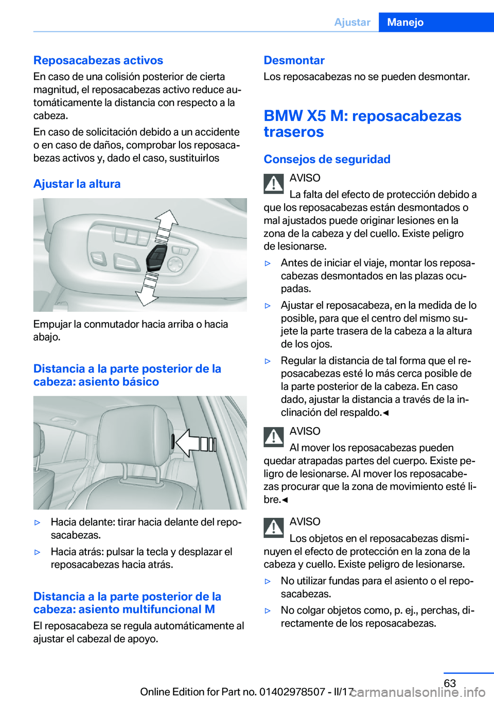 BMW X6 M 2017  Manuales de Empleo (in Spanish) �R�e�p�o�s�a�c�a�b�e�z�a�s��a�c�t�i�v�o�s�E�n� �c�a�s�o� �d�e� �u�n�a� �c�o�l�i�s�i�