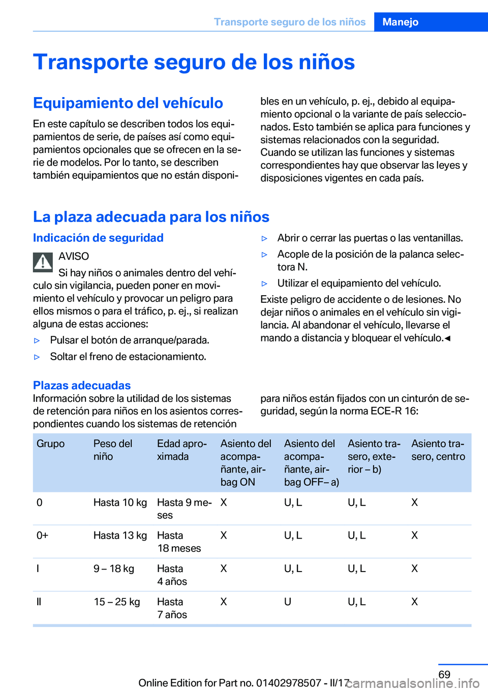 BMW X6 M 2017  Manuales de Empleo (in Spanish) �T�r�a�n�s�p�o�r�t�e��s�e�g�u�r�o��d�e��l�o�s��n�i�