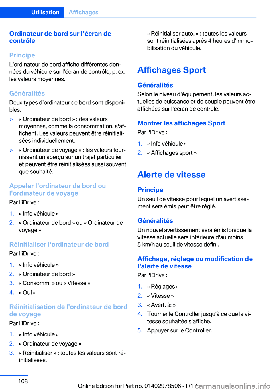 BMW X6 M 2017  Notices Demploi (in French) �O�r�d�i�n�a�t�e�u�r��d�e��b�o�r�d��s�u�r��l�'�é�c�r�a�n��d�e
�c�o�n�t�r�