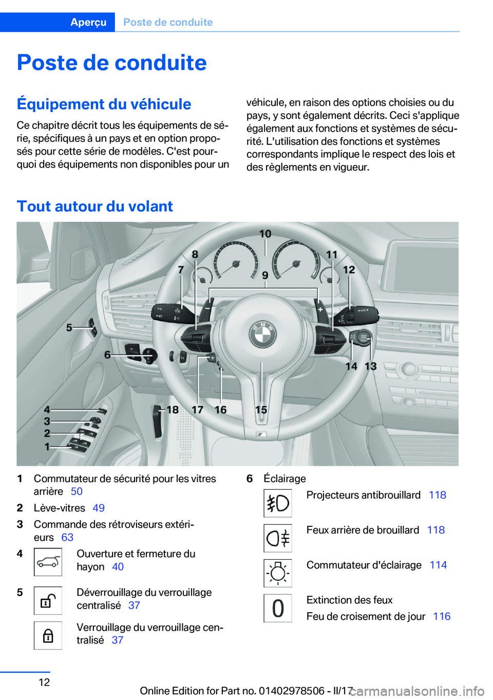 BMW X6 M 2017  Notices Demploi (in French) �P�o�s�t�e��d�e��c�o�n�d�u�i�t�e�