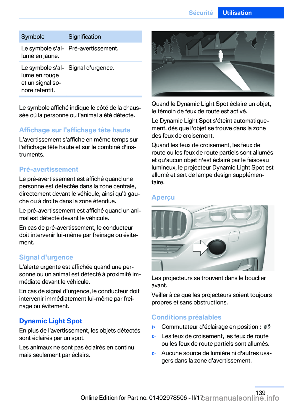 BMW X6 M 2017  Notices Demploi (in French) �S�y�m�b�o�l�e�S�i�g�n�i�f�i�c�a�t�i�o�n�L�e� �s�y�m�b�o�l�e� �s�'�a�lj
�l�u�m�e� �e�n� �j�a�u�n�e�.�P�r�é�-�a�v�e�r�t�i�s�s�e�m�e�n�t�.�L�e� �s�y�m�b�o�l�e� �s�'�a�lj
�l�u�m�e� �e�n� �r�o�