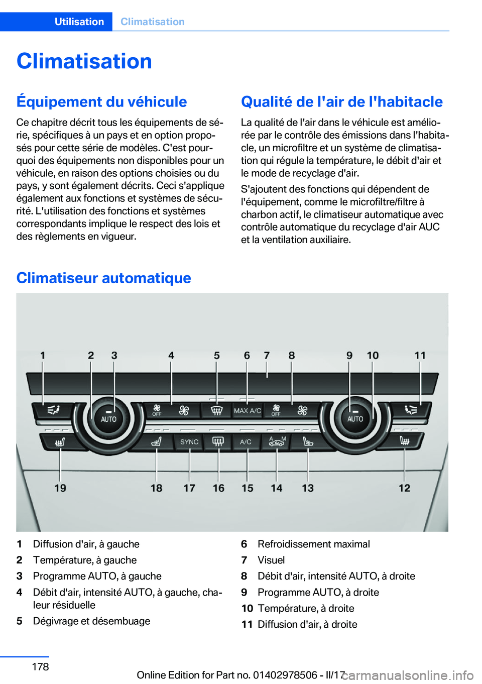 BMW X6 M 2017  Notices Demploi (in French) �C�l�i�m�a�t�i�s�a�t�i�o�n�