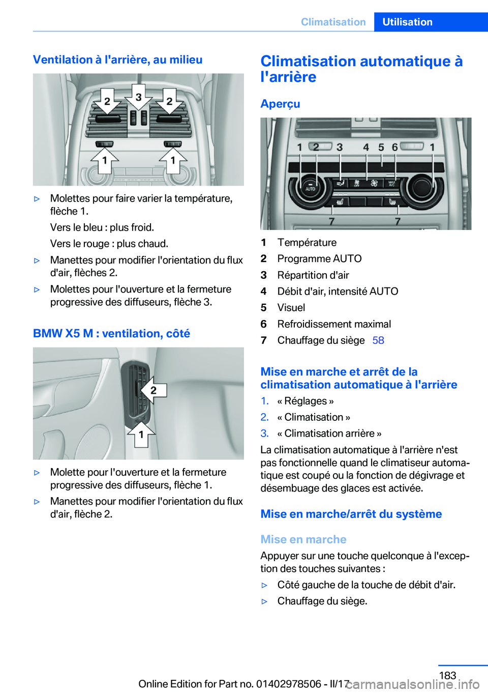 BMW X6 M 2017  Notices Demploi (in French) �V�e�n�t�i�l�a�t�i�o�n��