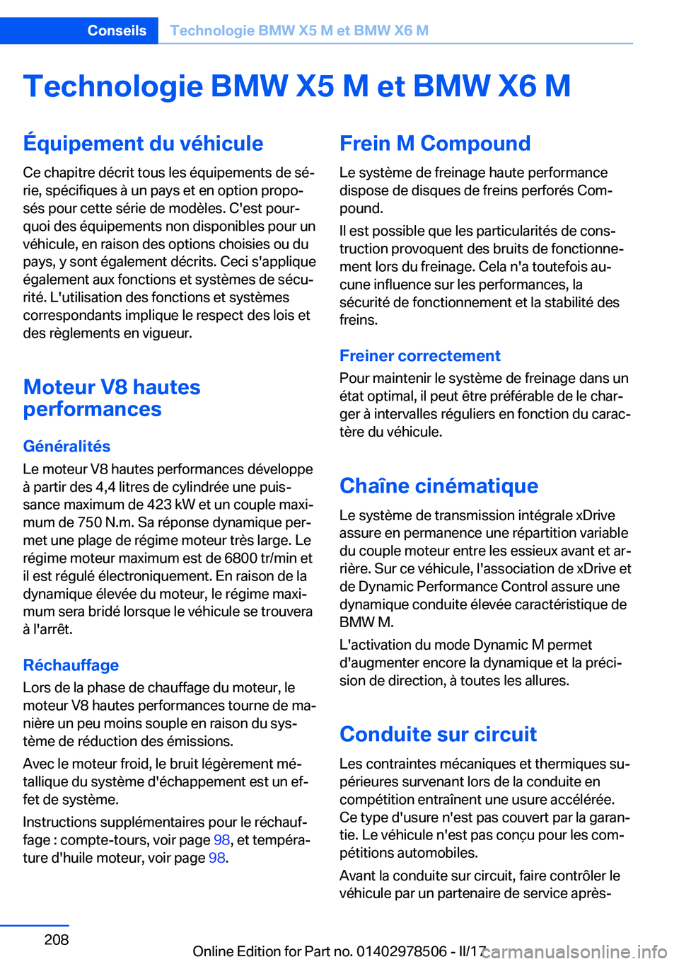 BMW X6 M 2017  Notices Demploi (in French) �T�e�c�h�n�o�l�o�g�i�e��B�M�W��X�5��M��e�t��B�M�W��X�6��M�
