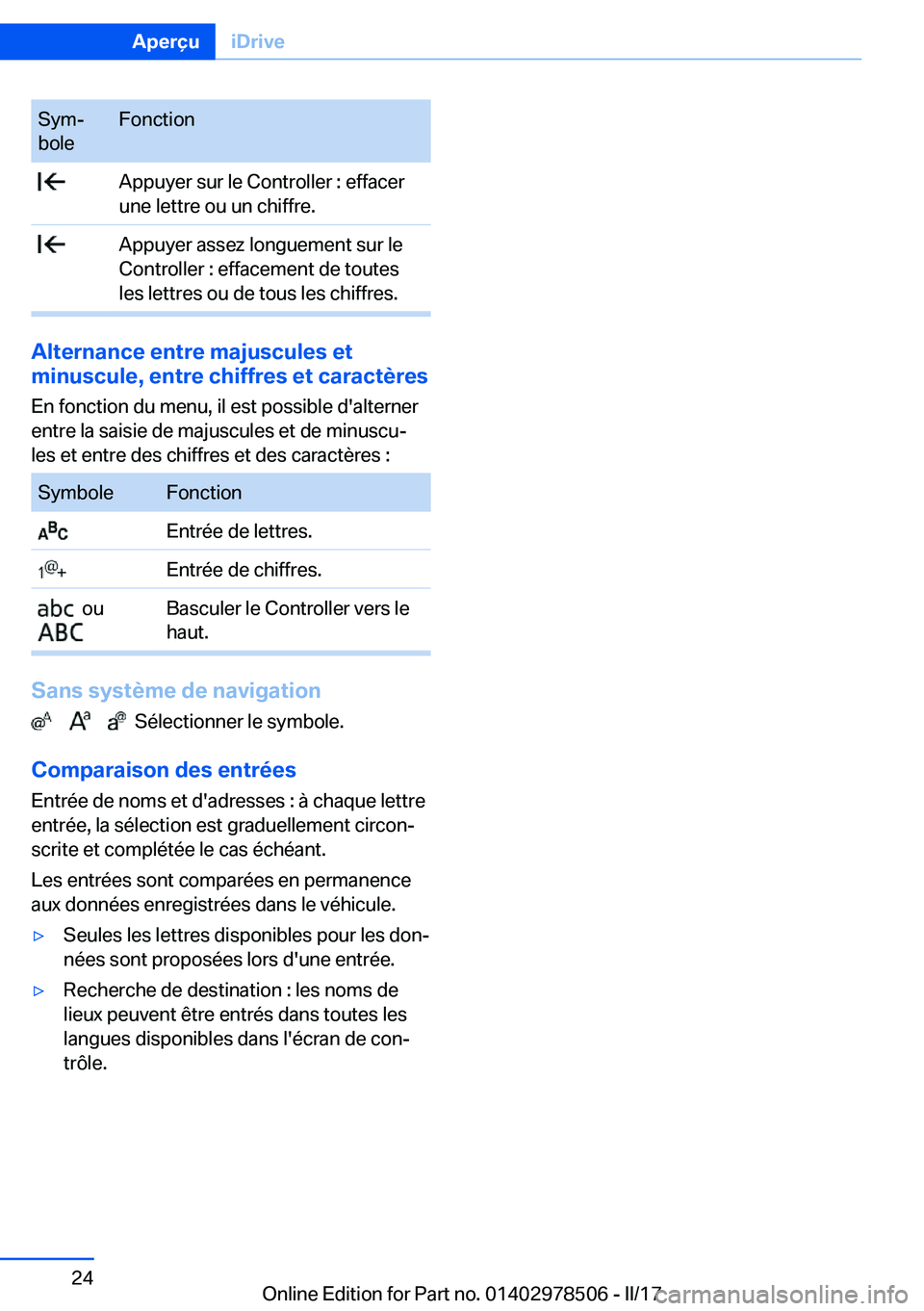 BMW X6 M 2017  Notices Demploi (in French) �S�y�mj
�b�o�l�e�F�o�n�c�t�i�o�n� �A�p�p�u�y�e�r� �s�u�r� �l�e� �C�o�n�t�r�o�l�l�e�r� �:� �e�f�f�a�c�e�r
�u�n�e� �l�e�t�t�r�e� �o�u� �u�n� �c�h�i�f�f�r�e�.� �A�p�p�u�y�e�r� �a�s�s�e�z� �l�o�n�g�u�e�m