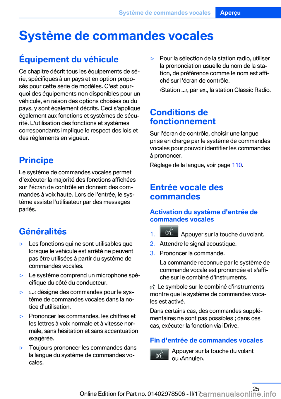BMW X6 M 2017  Notices Demploi (in French) �S�y�s�t�è�m�e��d�e��c�o�m�m�a�n�d�e�s��v�o�c�a�l�e�s�