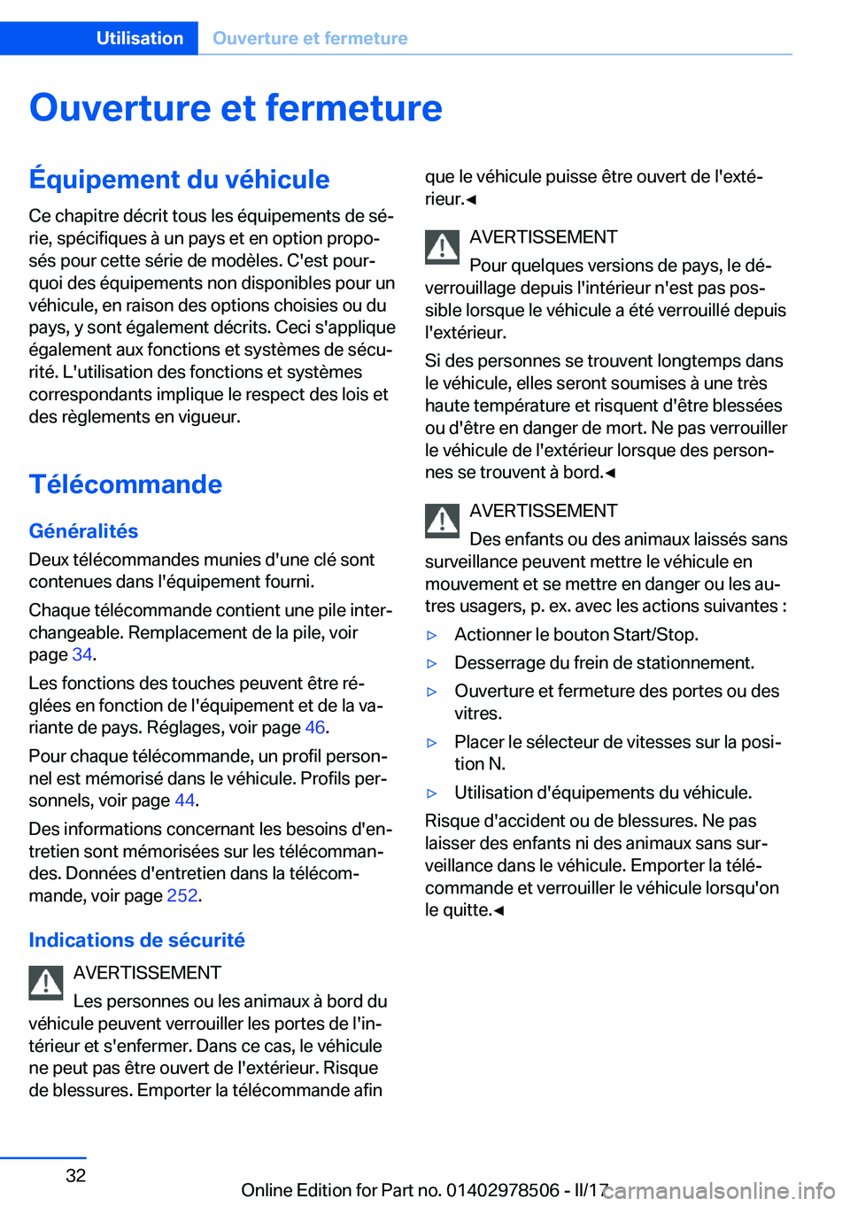 BMW X6 M 2017  Notices Demploi (in French) �O�u�v�e�r�t�u�r�e��e�t��f�e�r�m�e�t�u�r�e�