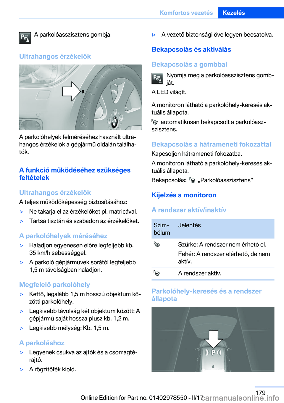 BMW X6 M 2017  Kezelési útmutató (in Hungarian) �A� �p�a�r�k�o�l�