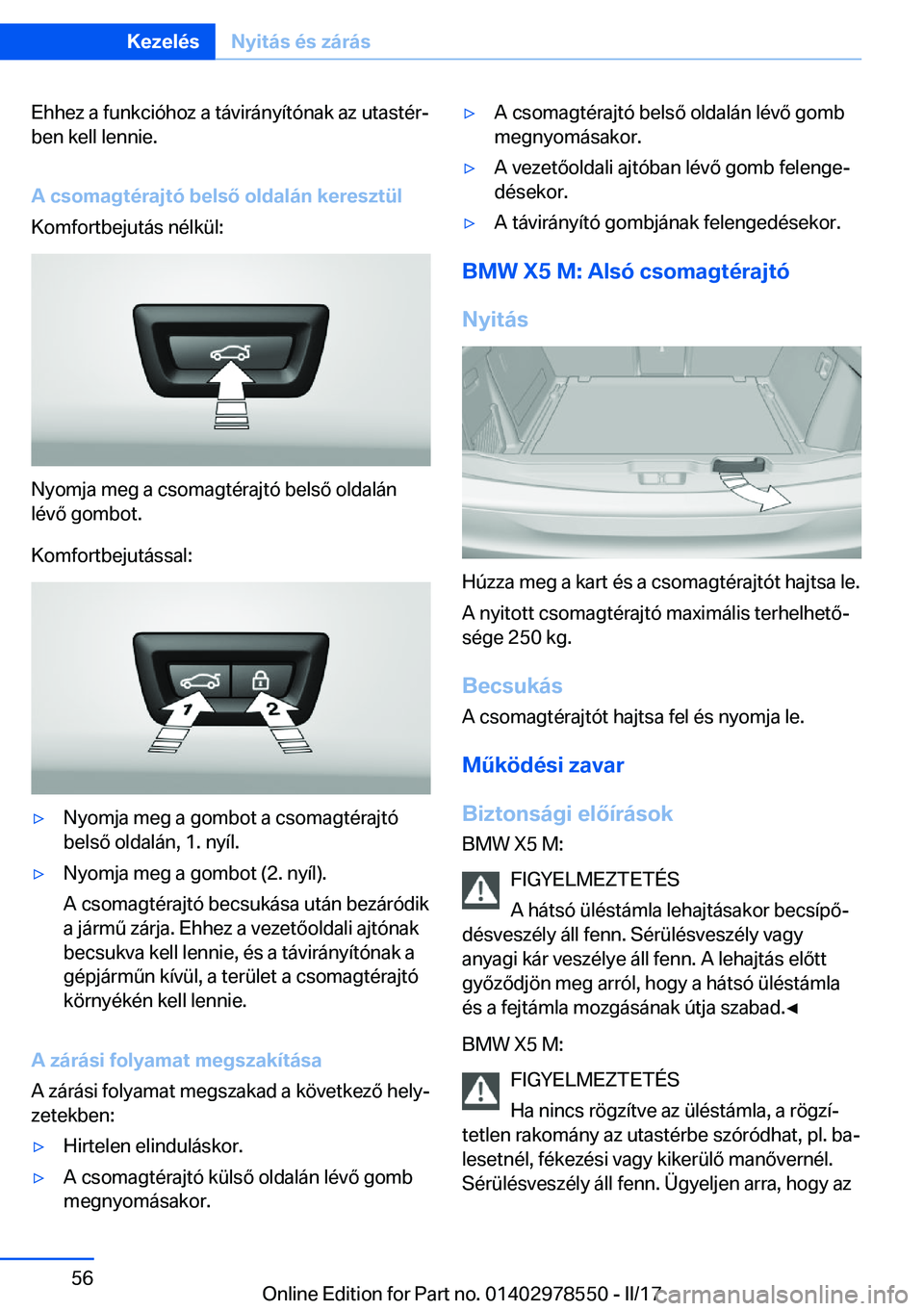 BMW X6 M 2017  Kezelési útmutató (in Hungarian) �E�h�h�e�z� �a� �f�u�n�k�c�i�