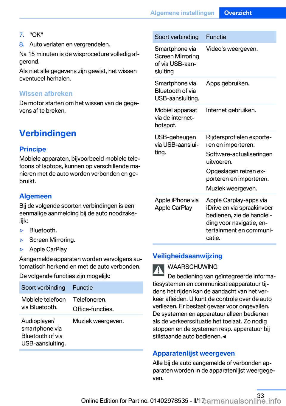 BMW X6 M 2017  Instructieboekjes (in Dutch) �7�.�"�O�K�"�8�.�A�u�t�o� �v�e�r�l�a�t�e�n� �e�n� �v�e�r�g�r�e�n�d�e�l�e�n�.
�N�a� �1�5� �m�i�n�u�t�e�n� �i�s� �d�e� �w�i�s�p�r�o�c�e�d�u�r�e� �v�o�l�l�e�d�i�g� �a�fj
�g�e�r�o�n�d�.
�A�l�s� �